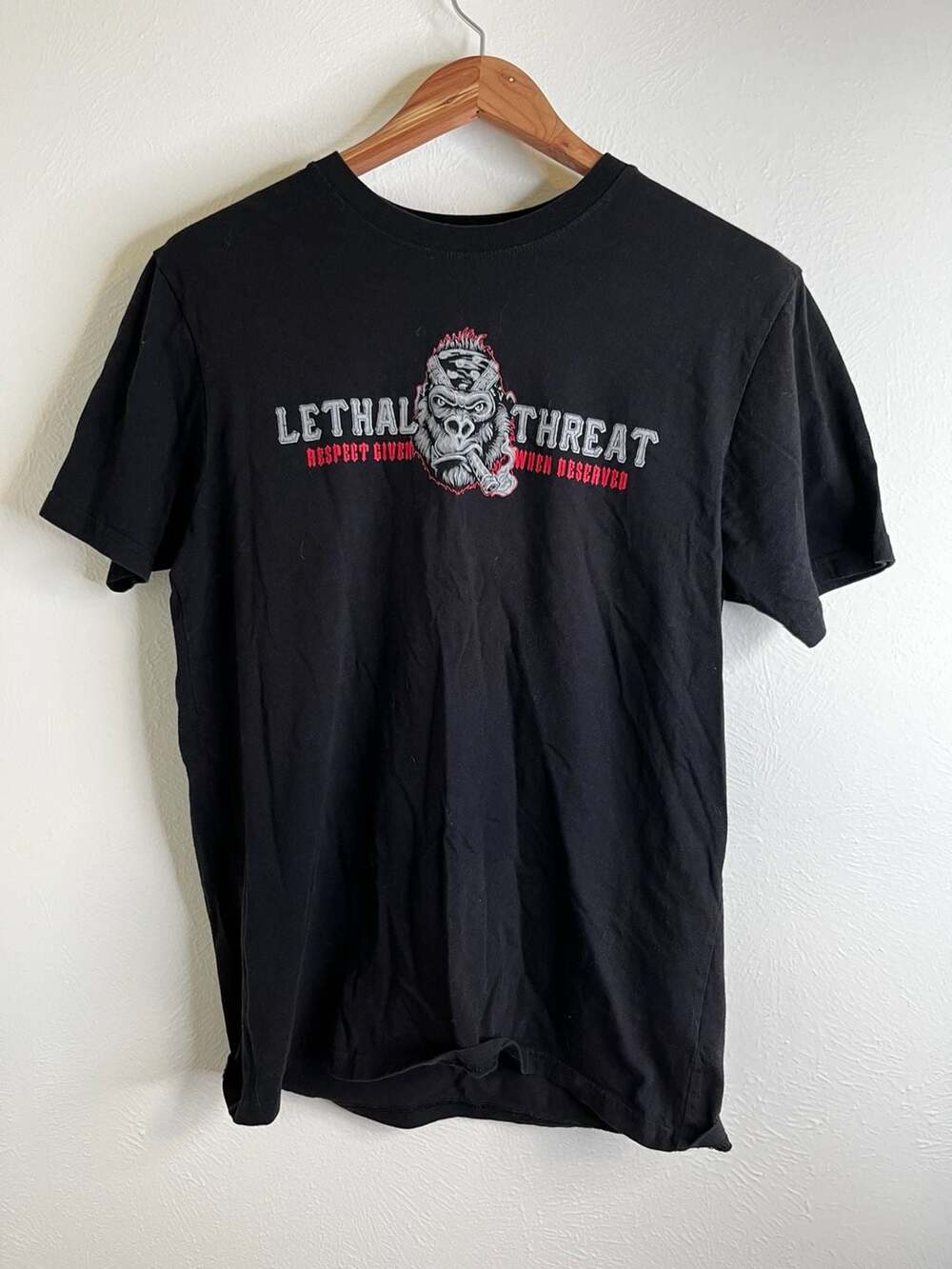 Lethal Threat Respect Given Gorilla Graphic T-Shirt Y2K Biker Tattoo Streetwear
